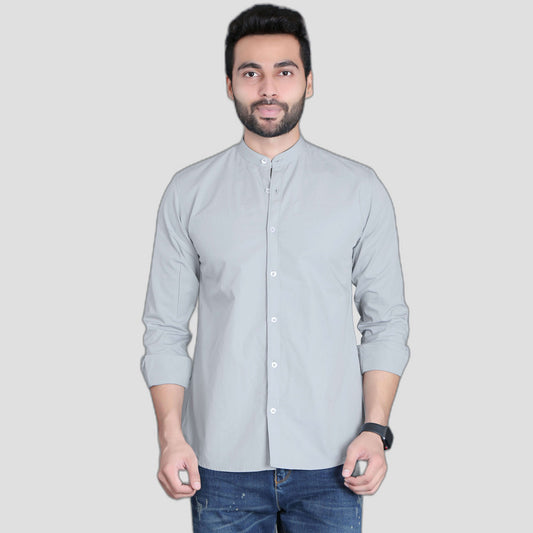 5thanfold Men's Casual Cement Full Sleeve Pure Cotton Mandarin Collar Shirt (No Pocket)