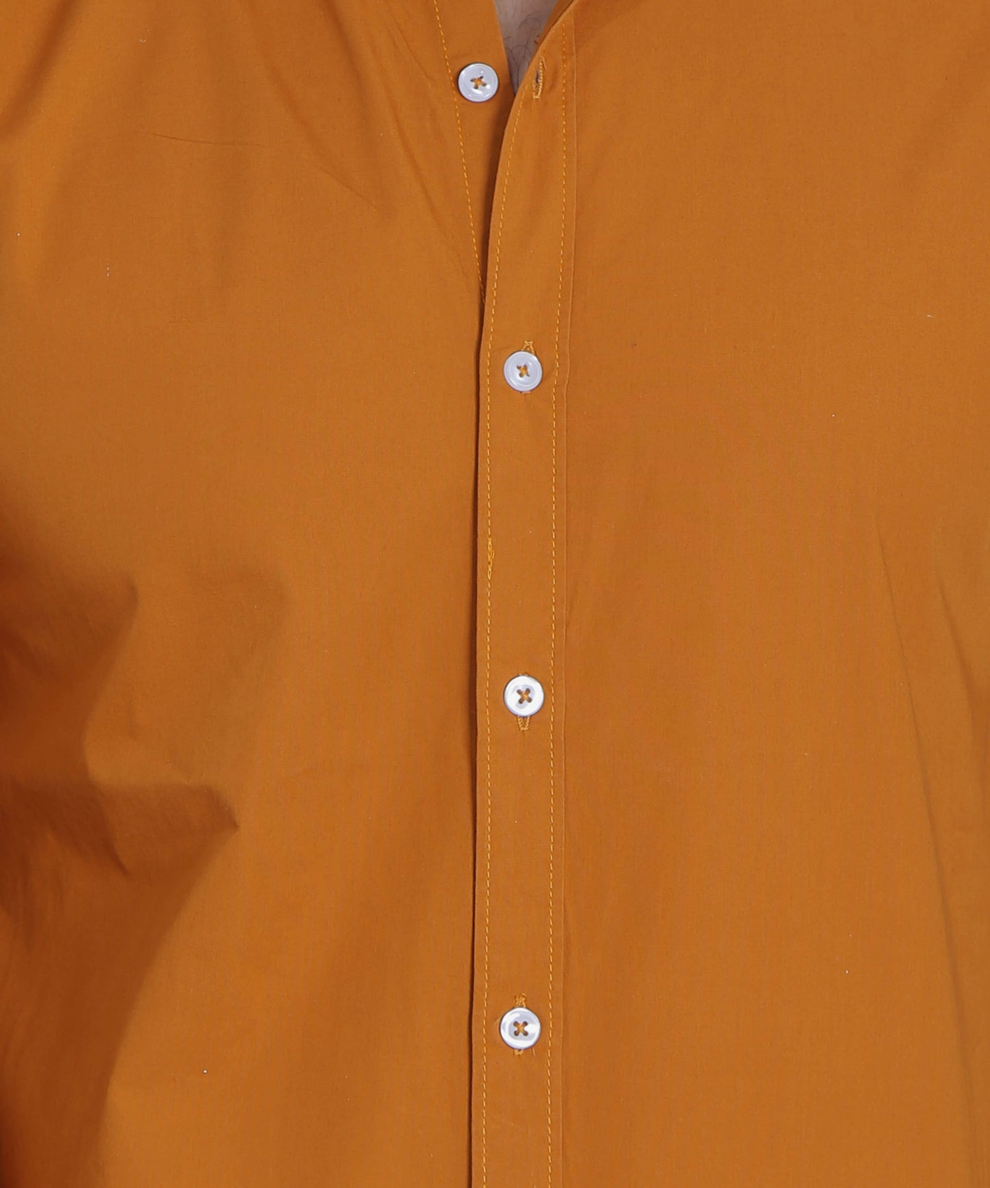5thanfold Men's Casual Orange Full Sleeve Pure Cotton Mandarin Collar Shirt (No Pocket)