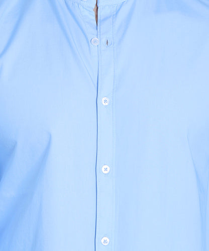 5thanfold Men's Casual Sky Blue Full Sleeve Pure Cotton Mandarin Collar Shirt (No Pocket)