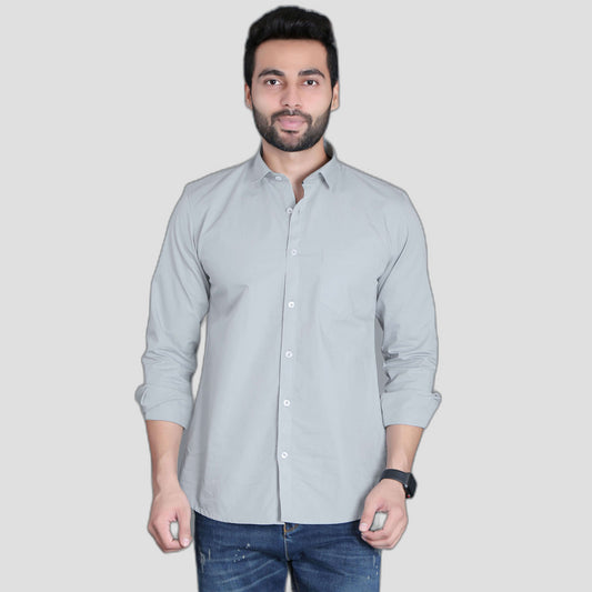5thANFOLD Men's Casual Pure Cotton Full Sleeve Solid Cement Slim Fit Shirt