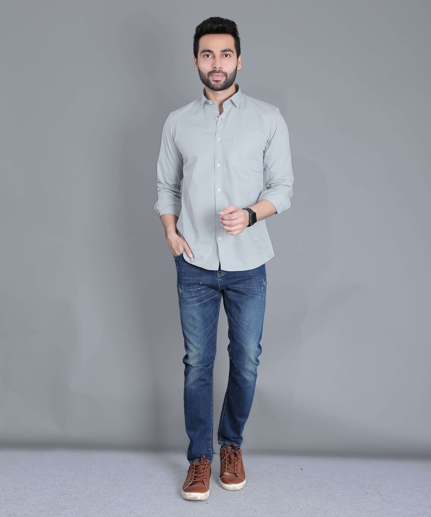 5thANFOLD Men's Casual Pure Cotton Full Sleeve Solid Cement Slim Fit Shirt