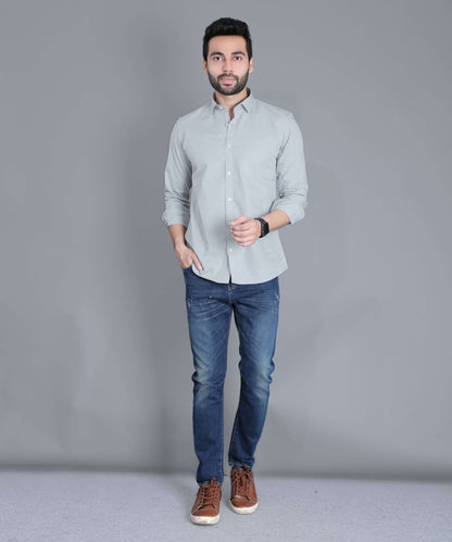 5thANFOLD Men's Casual Pure Cotton Full Sleeve Solid Cement Slim Fit Shirt