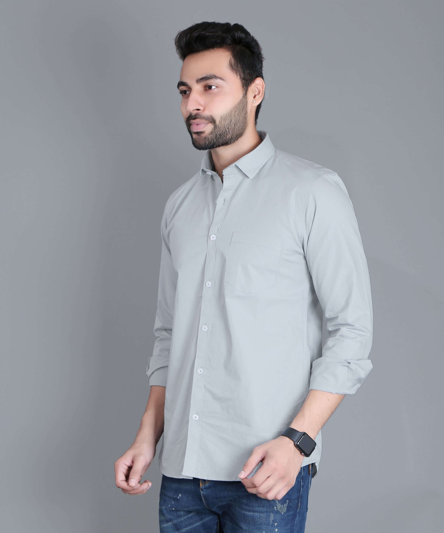 5thANFOLD Men's Casual Pure Cotton Full Sleeve Solid Cement Slim Fit Shirt