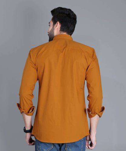 5thanfold Men's Casual Pure Cotton Full Sleeve Solid Copper Brown Slim Fit Shirt