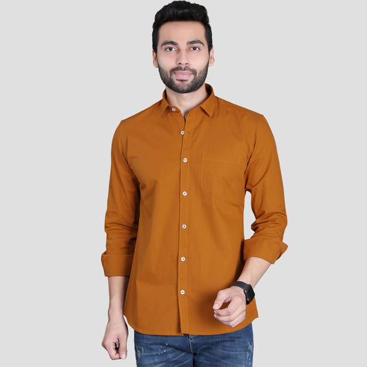 5thanfold Men's Casual Pure Cotton Full Sleeve Solid Copper Brown Slim Fit Shirt