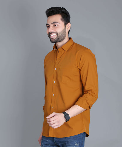 5thanfold Men's Casual Pure Cotton Full Sleeve Solid Copper Brown Slim Fit Shirt