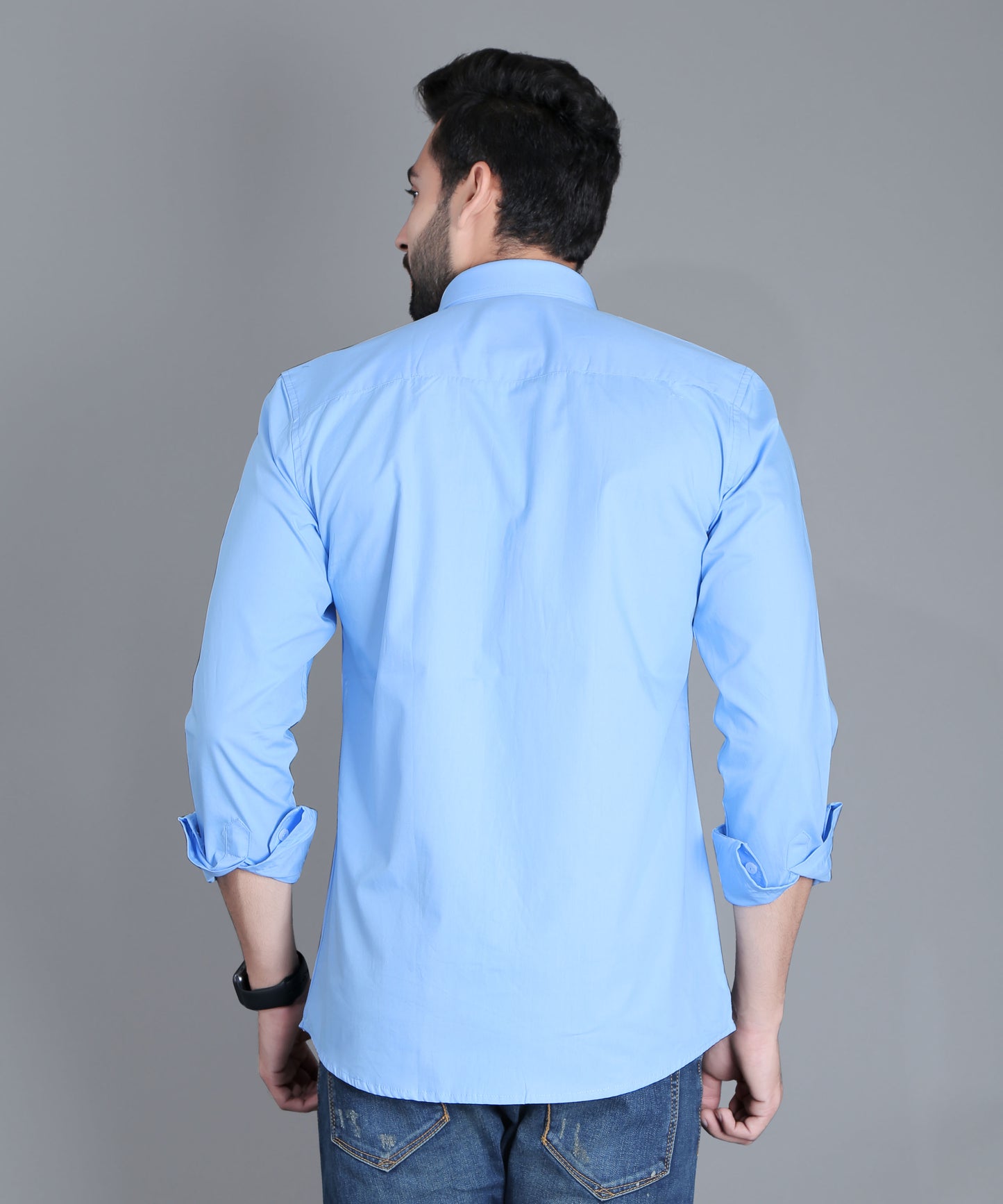 5thanfold Men's Casual Pure Cotton Full Sleeve Solid Sky Blue Slim Fit Shirt