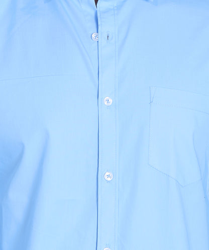 5thanfold Men's Casual Pure Cotton Full Sleeve Solid Sky Blue Slim Fit Shirt