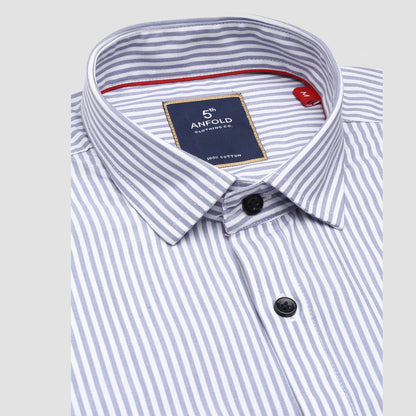 5thanfold Men's Pure Cotton Formal Full Sleeve Striped Blue Slim Fit Shirt