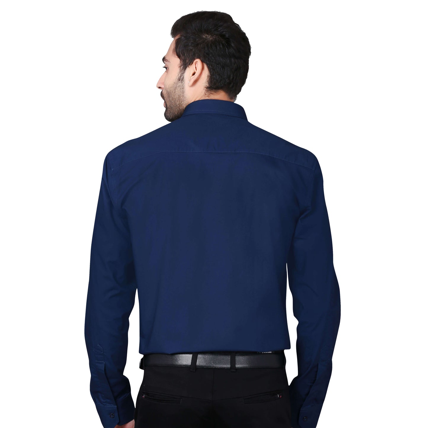5thanfold Men's Formal Pure Cotton Full Sleeve Solid Light Navy Slim Fit Shirt