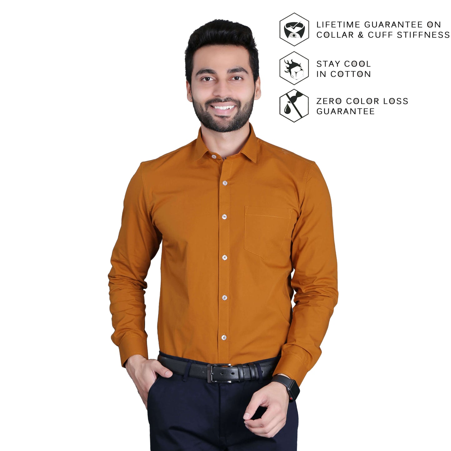 5thanfold Men's Formal Pure Cotton Full Sleeve Solid Copper Brown Slim Fit Shirt