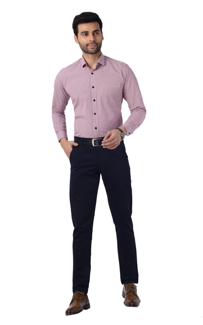 5thanfold Men's Formal  Pure Cotton Full Sleeve Checkered Pink Slim Fit Shirt