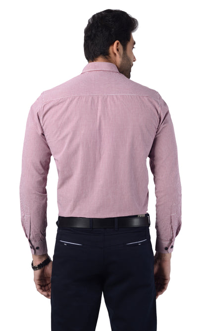 5thanfold Men's Formal  Pure Cotton Full Sleeve Checkered Pink Slim Fit Shirt