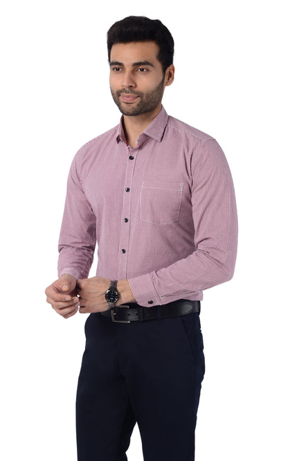 5thanfold Men's Formal  Pure Cotton Full Sleeve Checkered Pink Slim Fit Shirt