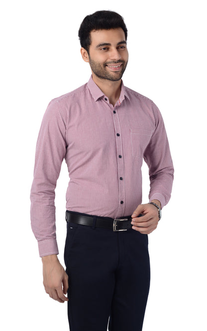 5thanfold Men's Formal  Pure Cotton Full Sleeve Checkered Pink Slim Fit Shirt