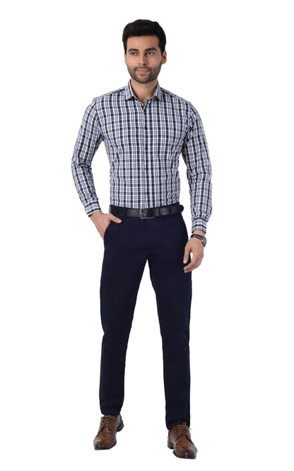 5thanfold Men's Formal Pure Cotton Full Sleeve Checkered White Slim Fit Shirt