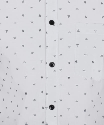 5thanfold Men's Formal Pure Cotton Full Sleeve Printed White Slim Fit Shirt