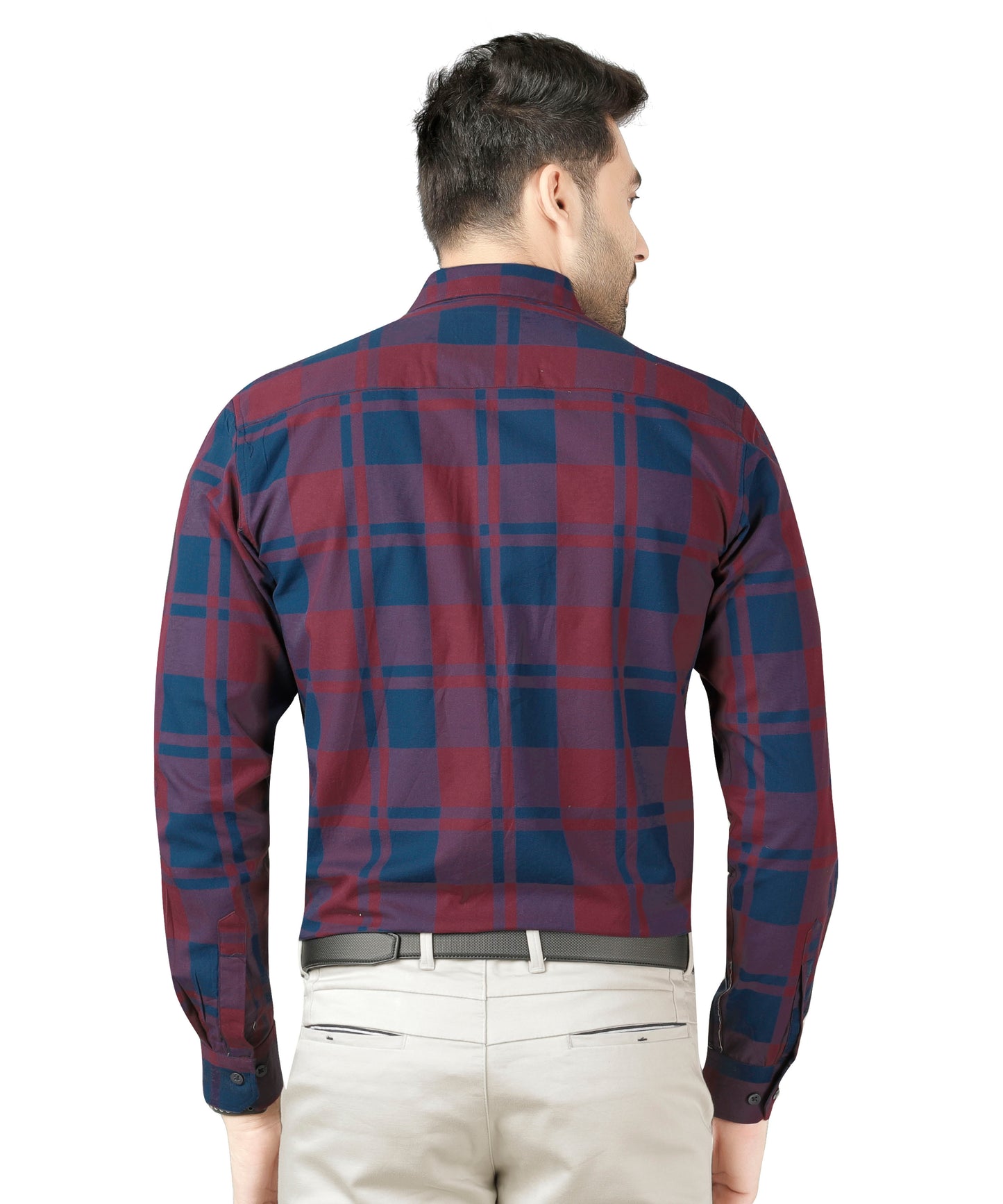 5thanfold Men's Formal  Pure Cotton Full Sleeve Checkered Red Slim Fit Shirt