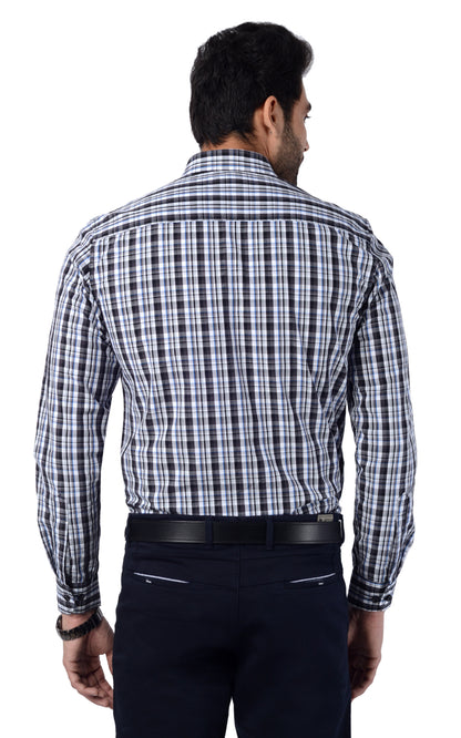 5thanfold Men's Formal Pure Cotton Full Sleeve Checkered White Slim Fit Shirt