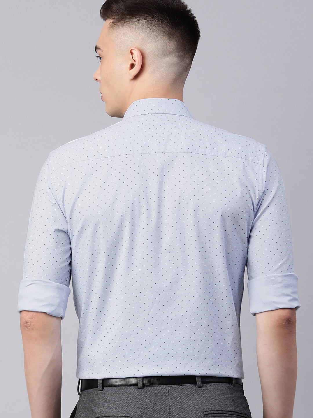 5thanfold Men's Formal  Pure Cotton Lycra (Stretch) Full Sleeve Polka Print Sky Blue Slim Fit Shirt