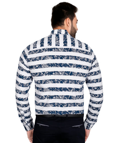 5thanfold Men's Formal Pure Cotton Full Sleeve Printed Blue Slim Fit Shirt