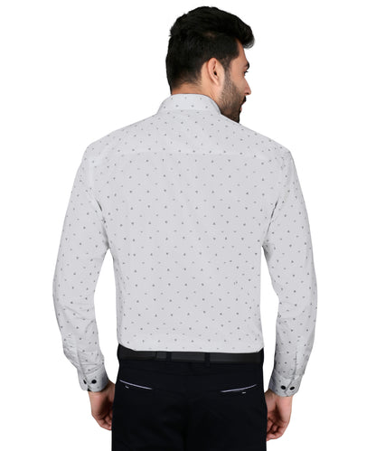 5thanfold Men's Formal Pure Cotton Full Sleeve Printed White Slim Fit Shirt