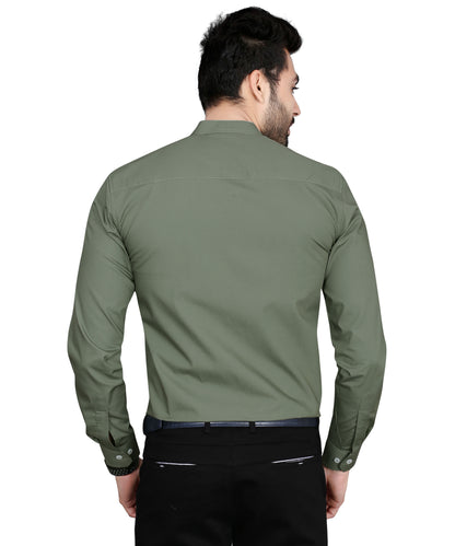 5thanfold Men's Formal Rusty Green Full Sleeve Pure Cotton Mandarin Collar Shirt (No Pocket)