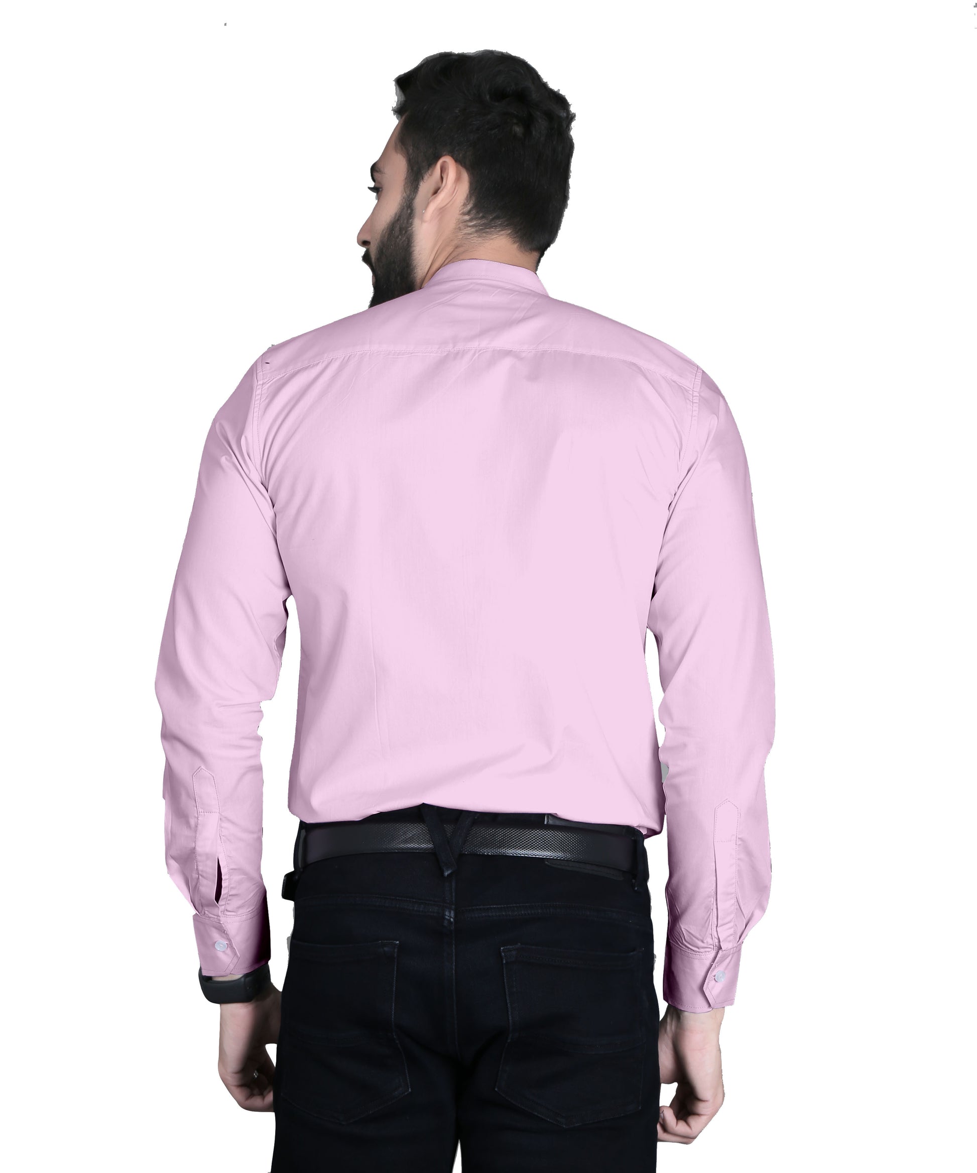 5thanfold Men's Formal Pink Full Sleeve Pure Cotton Mandarin Collar Shirt (No Pocket)