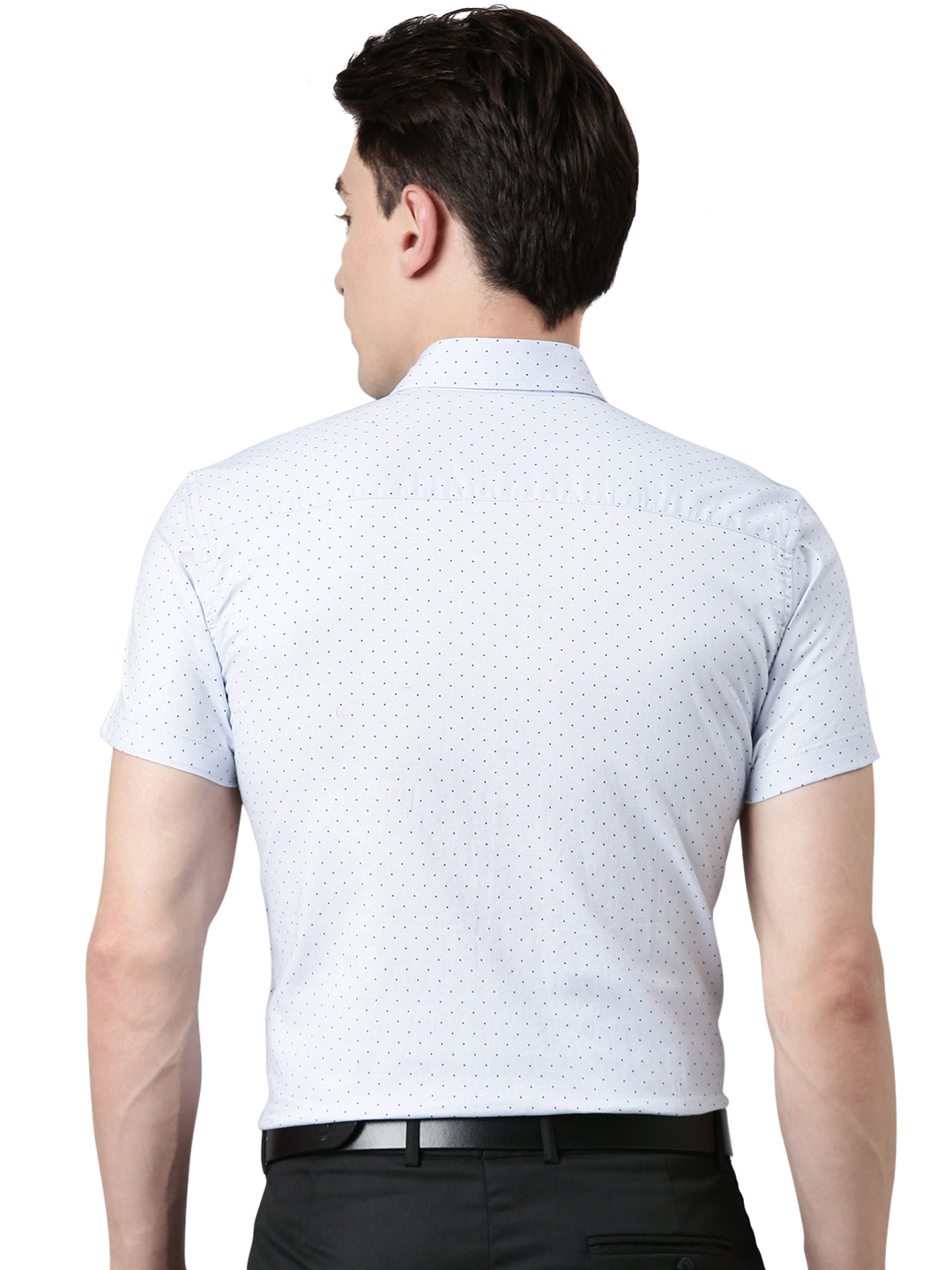 5thanfold Men's Formal Pure Cotton Lycra (Stretch)  Half Sleeve Polka Print Light Blue Slim Fit Shirt