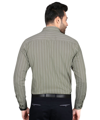 5thanfold Men's Formal Pure Cotton Full Sleeve Striped Grey Slim Fit Shirt